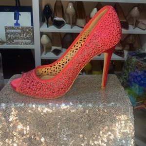 Dark Pink Sparkly Peep Toe High Heels